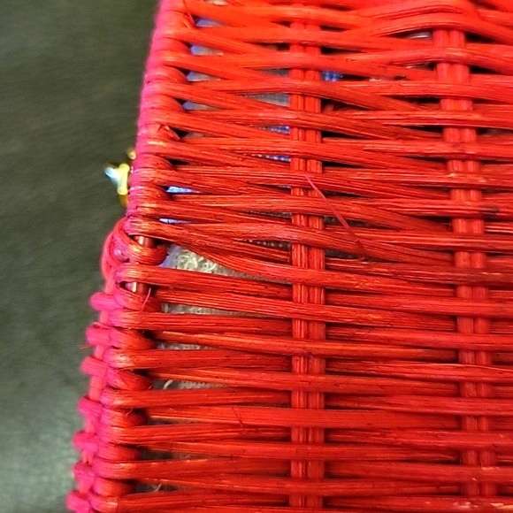 Zara Rattan City Bag Round Handles Fake Bamboo Removable Chain Crossbody Red - Picture 11 of 11